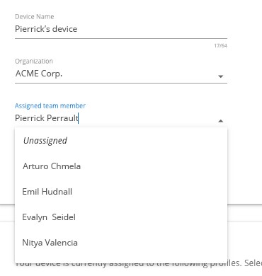 Fiche descriptive des appareils : nouvel exemple d'affectation
